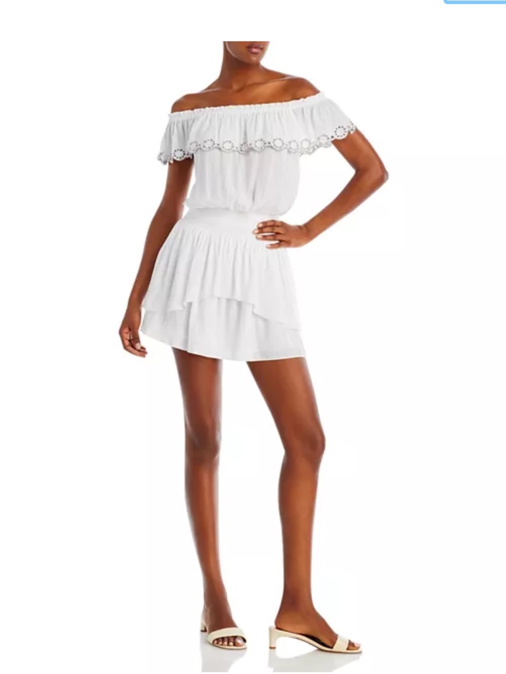 Ramy Brook White Off-the-Shoulder Tiered Swim Coverup